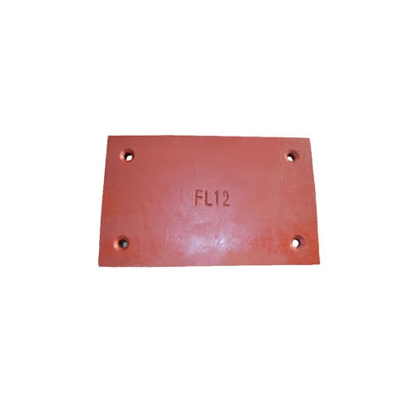 Rectangular mill liner plate with four bolt holes and FL12 part marking - manganese steel casting for ball mill or SAG mill shell lining - ZHILI foundry