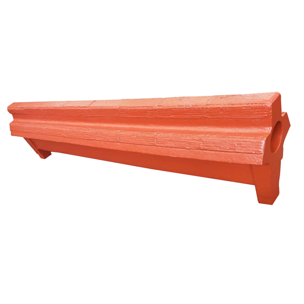 Hammer crusher anvil block - long manganese steel casting with stepped ridge profile and side mounting hole for hammer mill impact crushing - ZHILI foundry