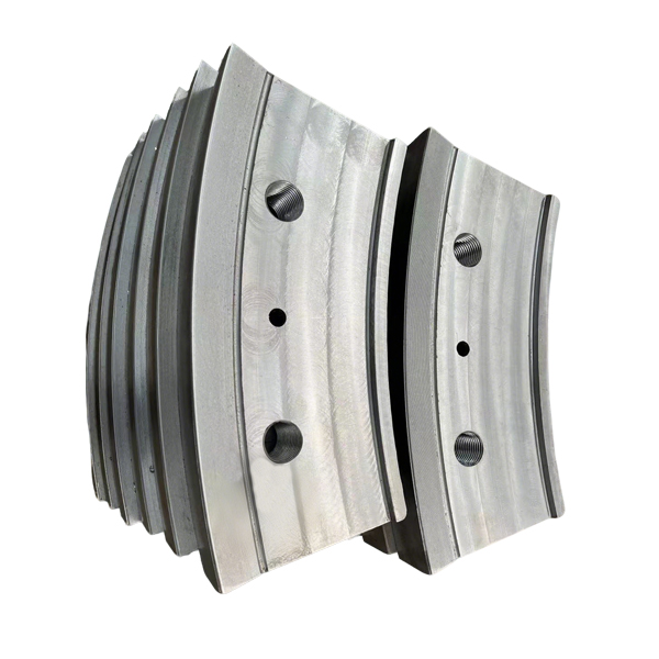 Vertical roller mill grinding roller clamp segments - curved arc shape alloy steel castings with precision bolt holes for securing grinding roller tire to hub assembly - ZHILI foundry