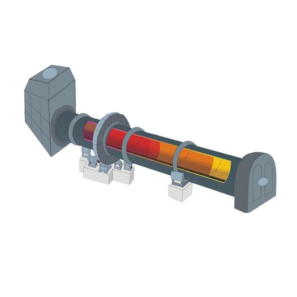 Rotary kiln 3D illustration with temperature gradient - cement plant rotary kiln system spare parts overview - ZHILI foundry