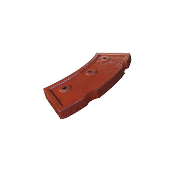 Curved arc segment mill liner plate with three bolt holes and red protective coating - manganese steel casting for ball mill or SAG mill shell lining assembly - ZHILI foundry