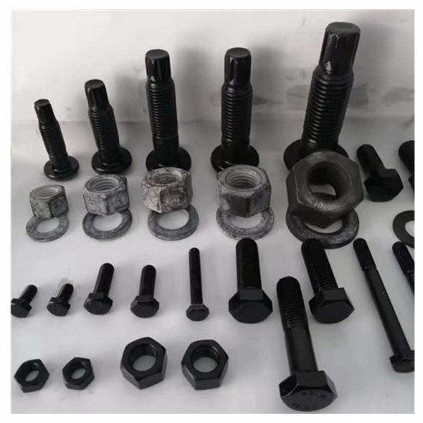 Crusher and mill fastener assortment - large hex bolts with spline heads, heavy duty nuts, flat washers and standard hex bolts in multiple sizes and black oxide finish - high strength alloy steel fasteners for liner plate and equipment assembly - ZHILI foundry