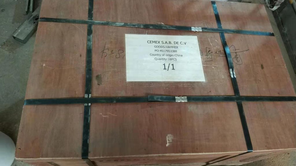 Export shipment of 18 PCS hammer heads to CEMEX Mexico in wooden export crate 1 of 1
