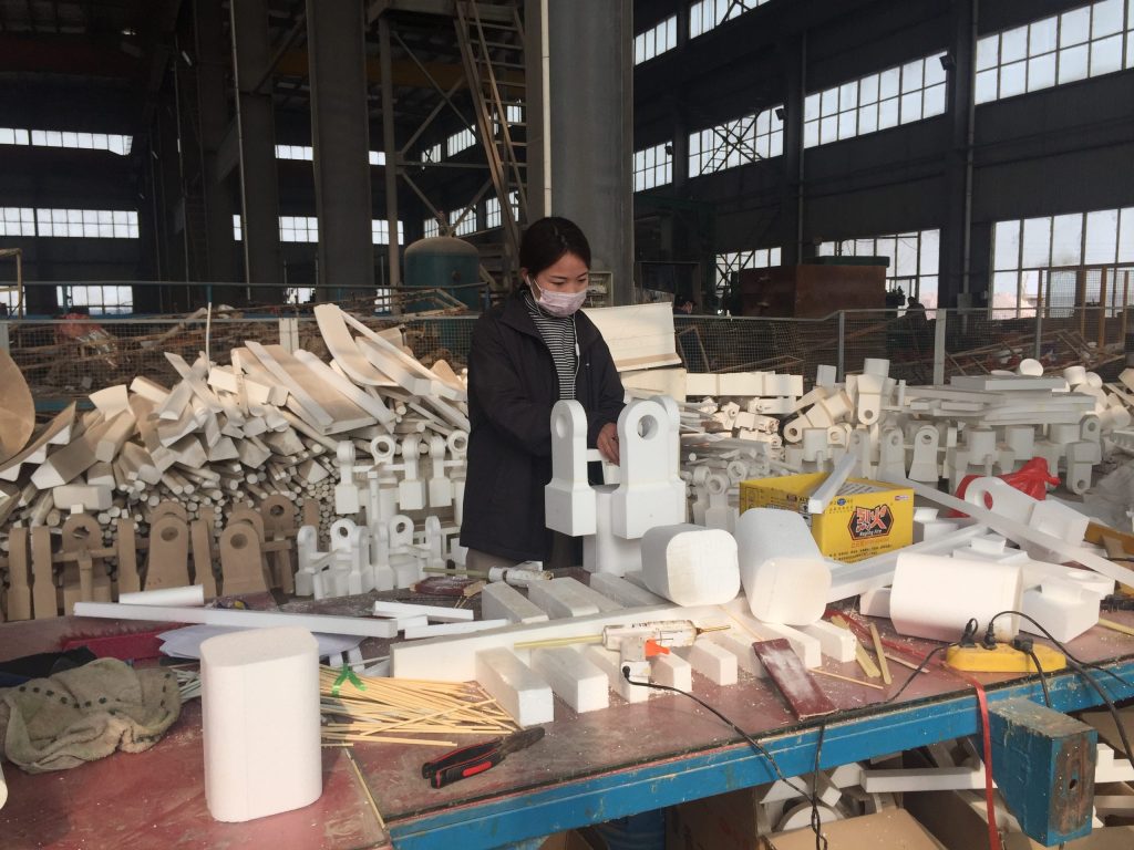 Sand casting mold with gating system and risers prepared for pouring molten steel at ZHILI foundry