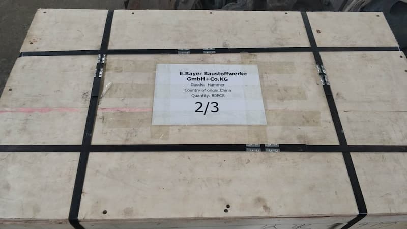 Export shipment of 80 PCS hammer heads to E.Bayer Baustoffwerke GmbH Germany in wooden export crate 2 of 3