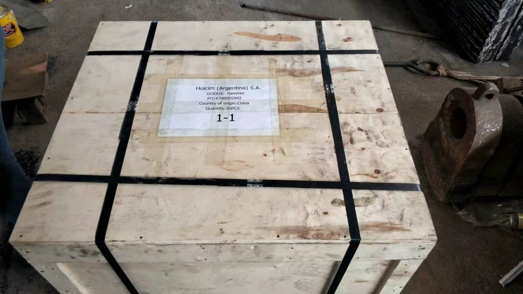 Export shipment of hammer heads to Holcim Argentina in wooden export crate 1 of 1